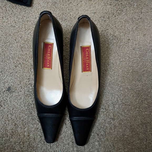 Cole Haan Shoes - Cole Haan Black Leather Pointed Toe Slip-On Heels Shoes NWT